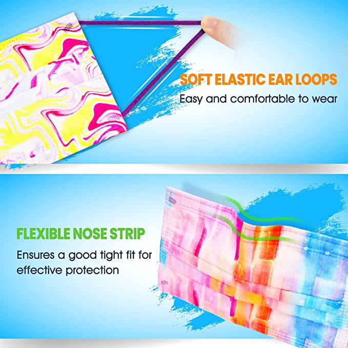 50PCS Kids Disposable 5 Abstract Splash Print Designs Single-Packed Bulk Set