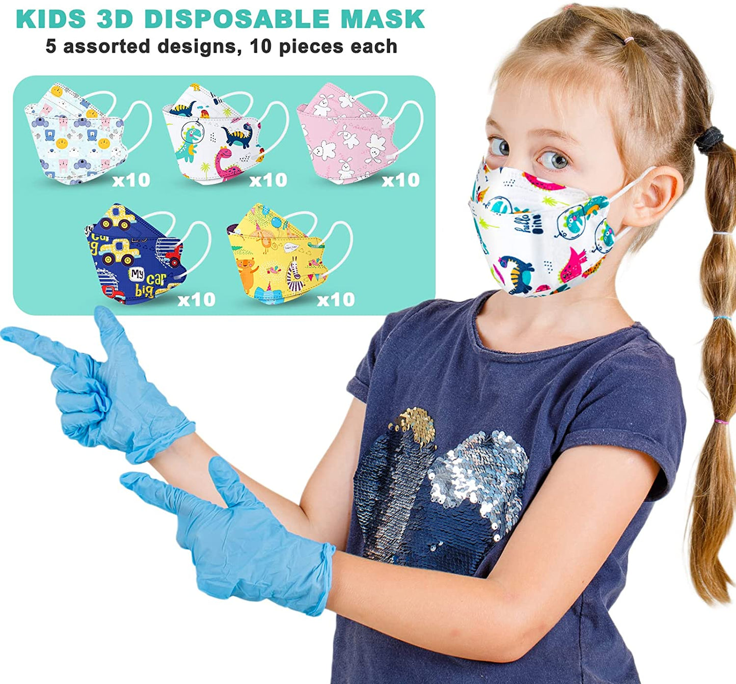 50PCS Disposable KF94 s for Kids Children's Fish Shape s wit