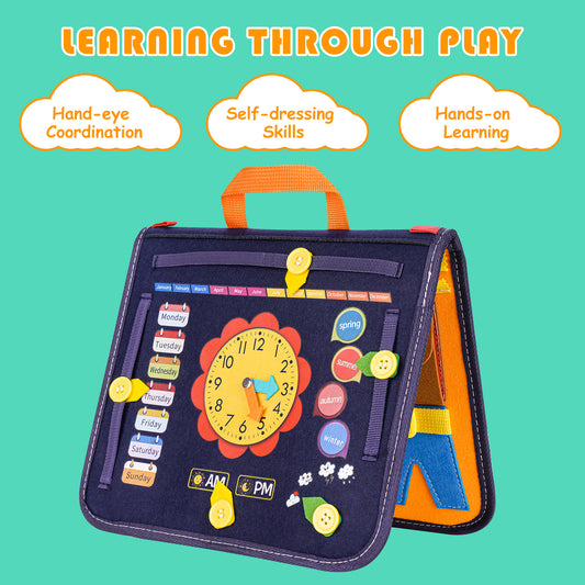 Kids Busy Board Activity Sensory Toy Fine Motor Skills, 19-In-1 Quiet Felt