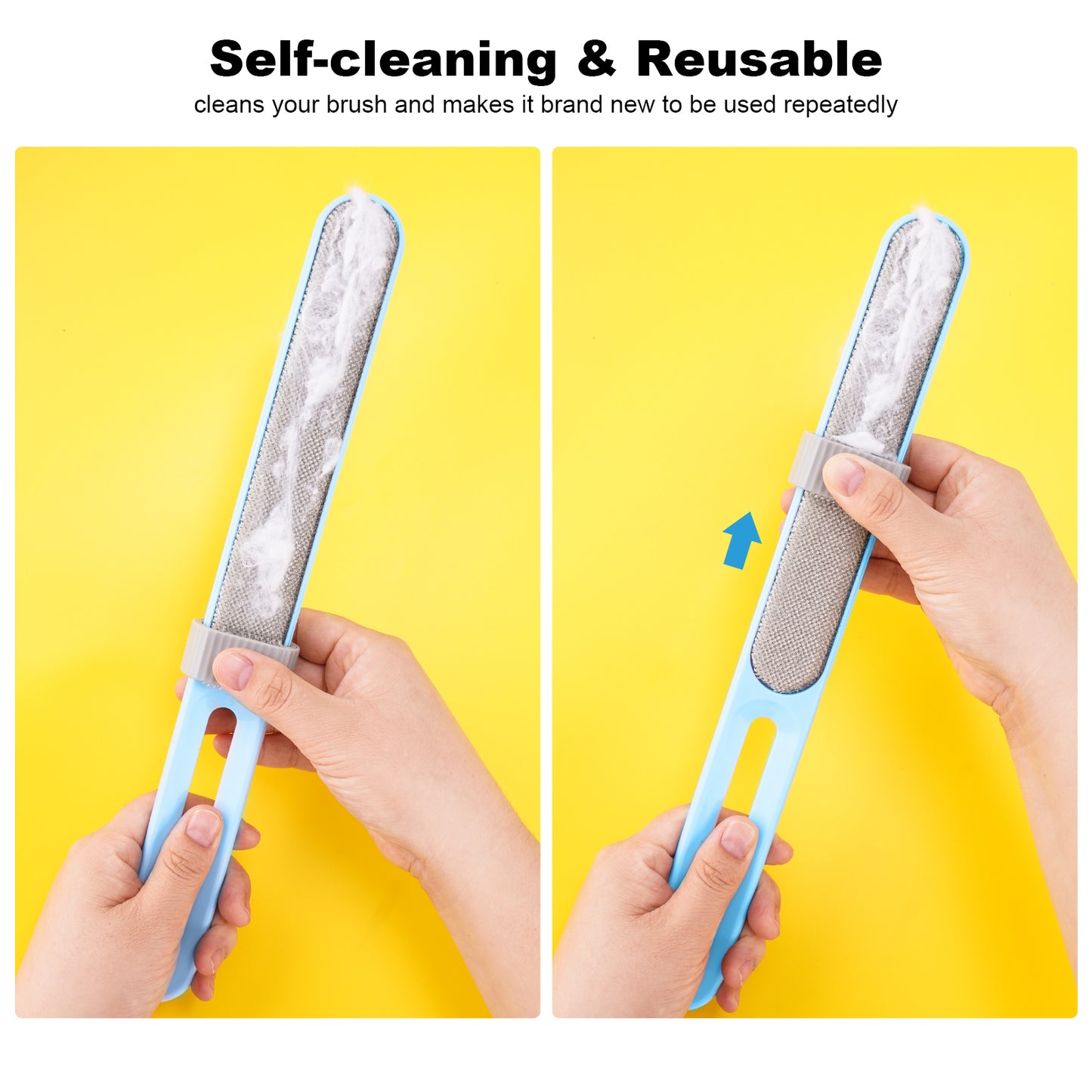 Double-Sided Pet Hairbrush Self-Cleaning Hoop Reusable Lint Hair Remover (Blue)
