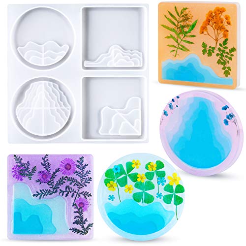 Coaster Epoxy Resin Casting Silicone Molds Mountain River 4PCS DIY Agate Art H