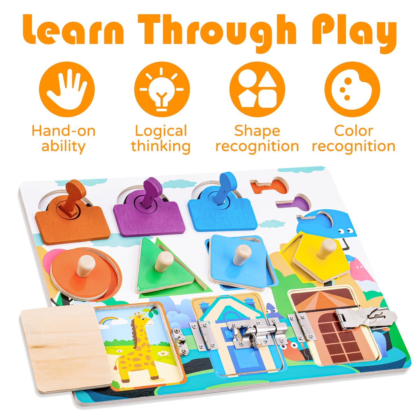 Busy Board Wooden Montessori Activity Sensory Toy Kids 3+, Locks & Latches