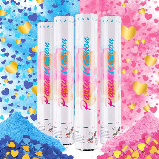 Gender Reveal Confetti Cannon 4PCS Boy or Girl 11.5" Powder Air Powered Popper