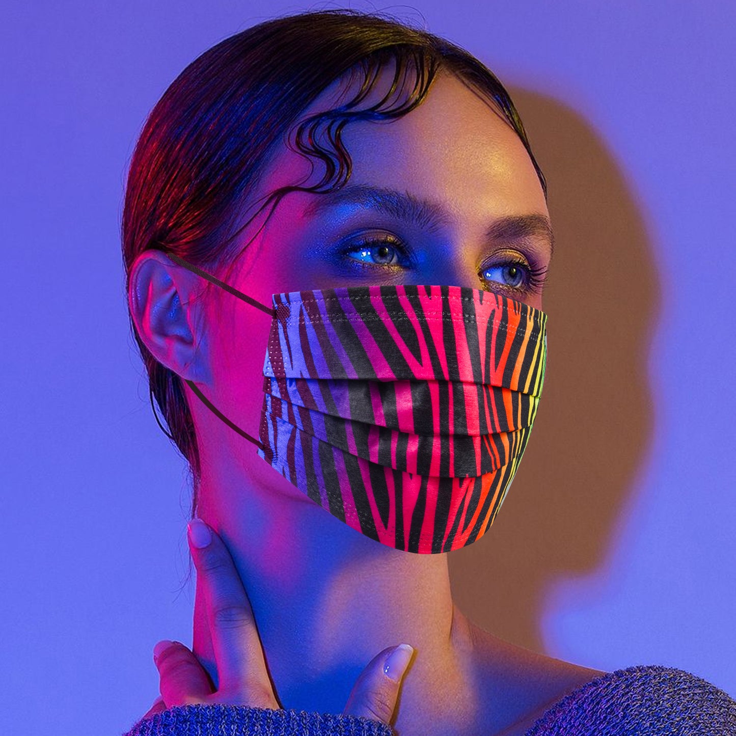 Adult Zebra Stripe Disposable 60 Pcs Unisex Gradient Rainbow Color Individual