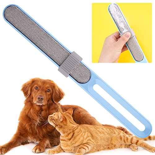 Double-Sided Pet Hairbrush Self-Cleaning Hoop Reusable Lint Hair Remover (Blue)