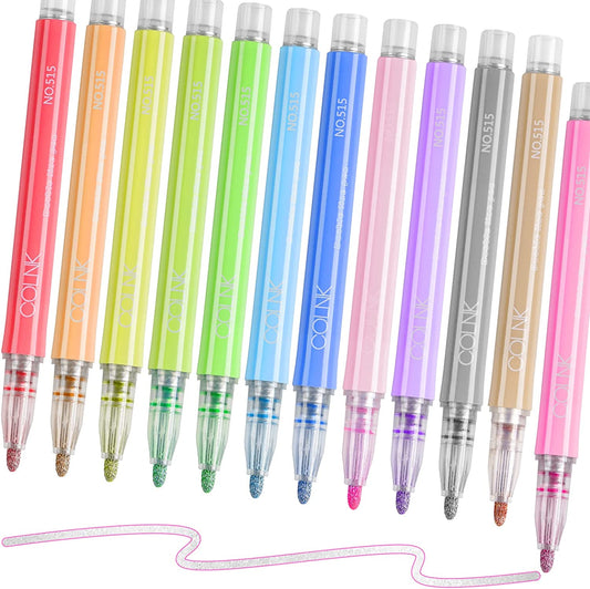 Outline Metallic Markers Double Line Ink 12 Colors Paint Pen Bullet Journal Pens