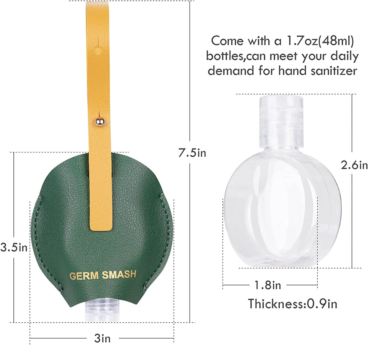 2-Pack PU Leather Hand Cleaner Holders with 48ml Bottles Adjustable Strap