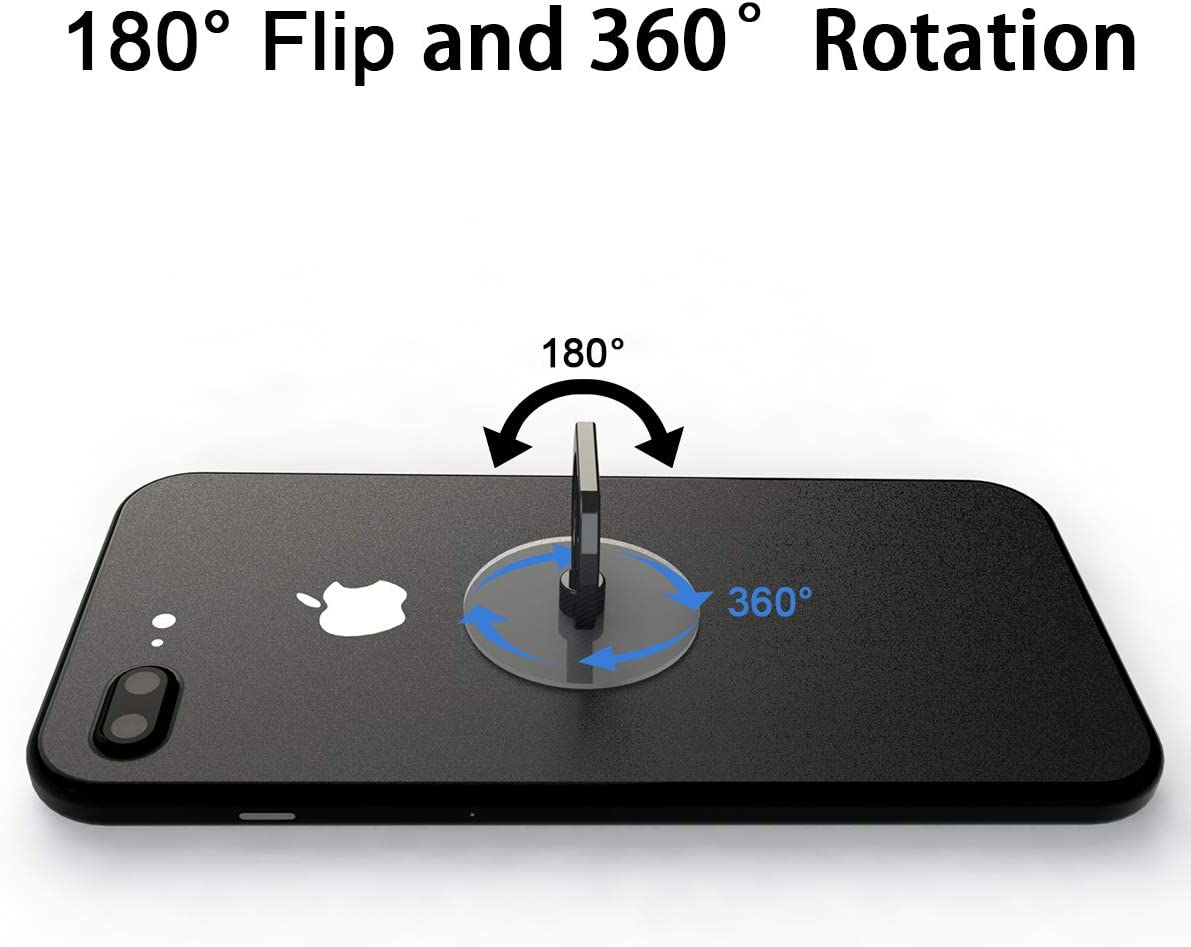 Transparent Phone Finger Ring Holder Grip 360 Degree Rotation Kick-Stand (Black)
