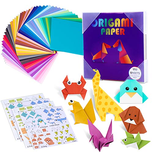 Origami Paper Book 150 Sheets 6"x6" 50 Colors Single-Sided & Double-Sided Kit