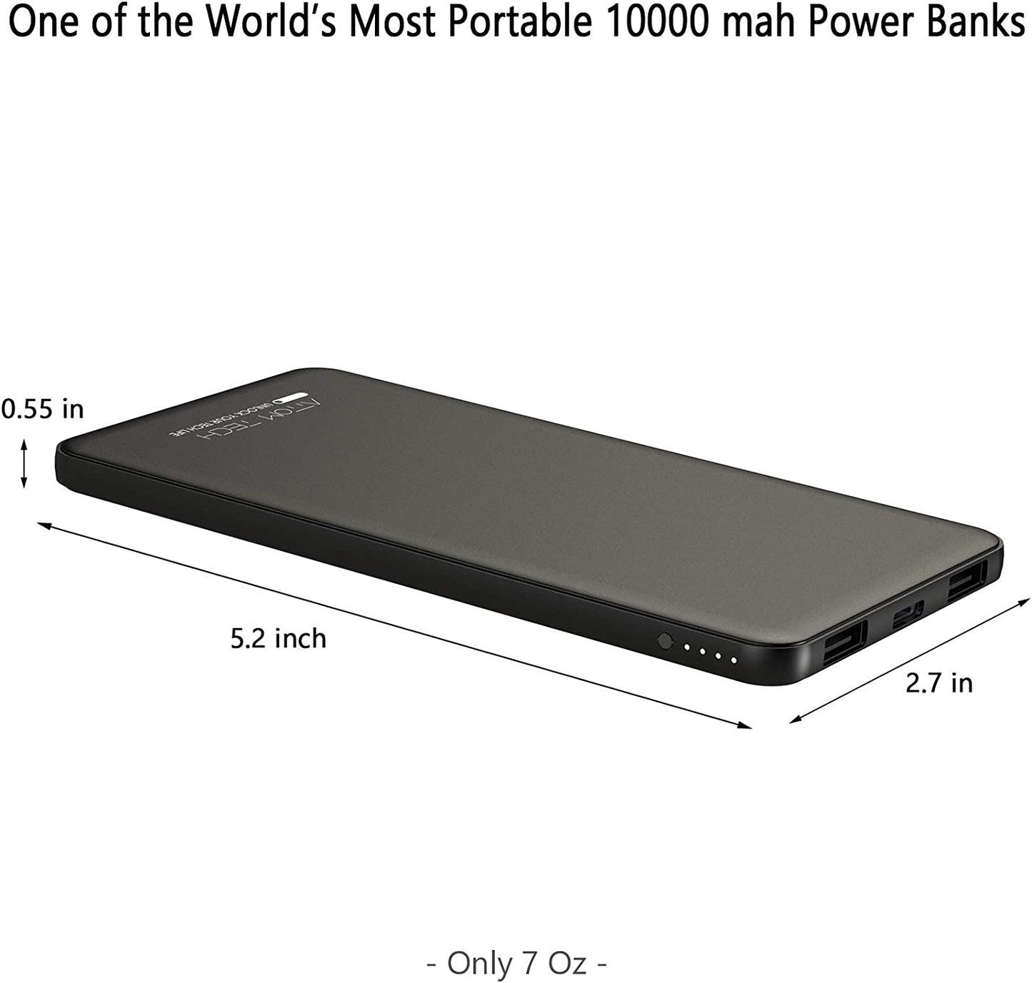 10000mAh Triple USB Outputs Slim Power Bank Ultra Thin Mini Portable Charger