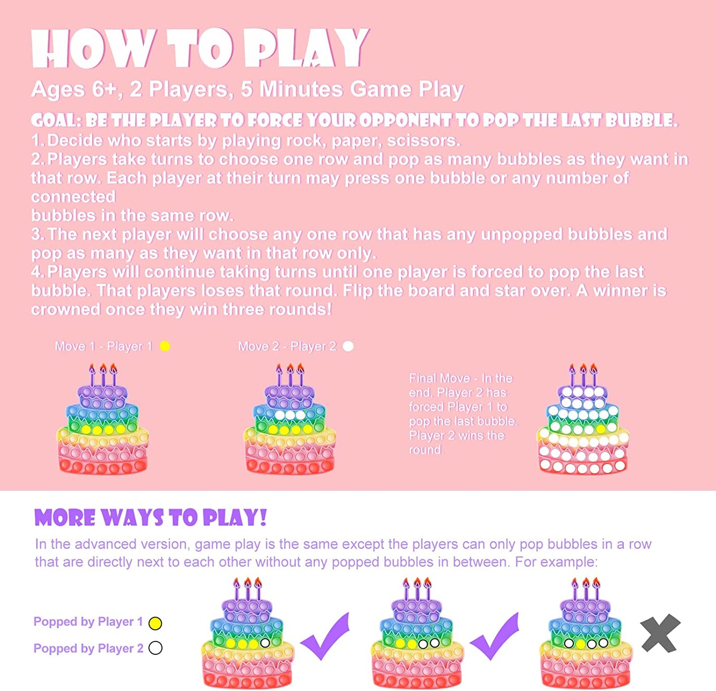 Birthday Cake Crown Silicone Push Pop Bubble Fidget Toys 3PCS Multicolor Sensory