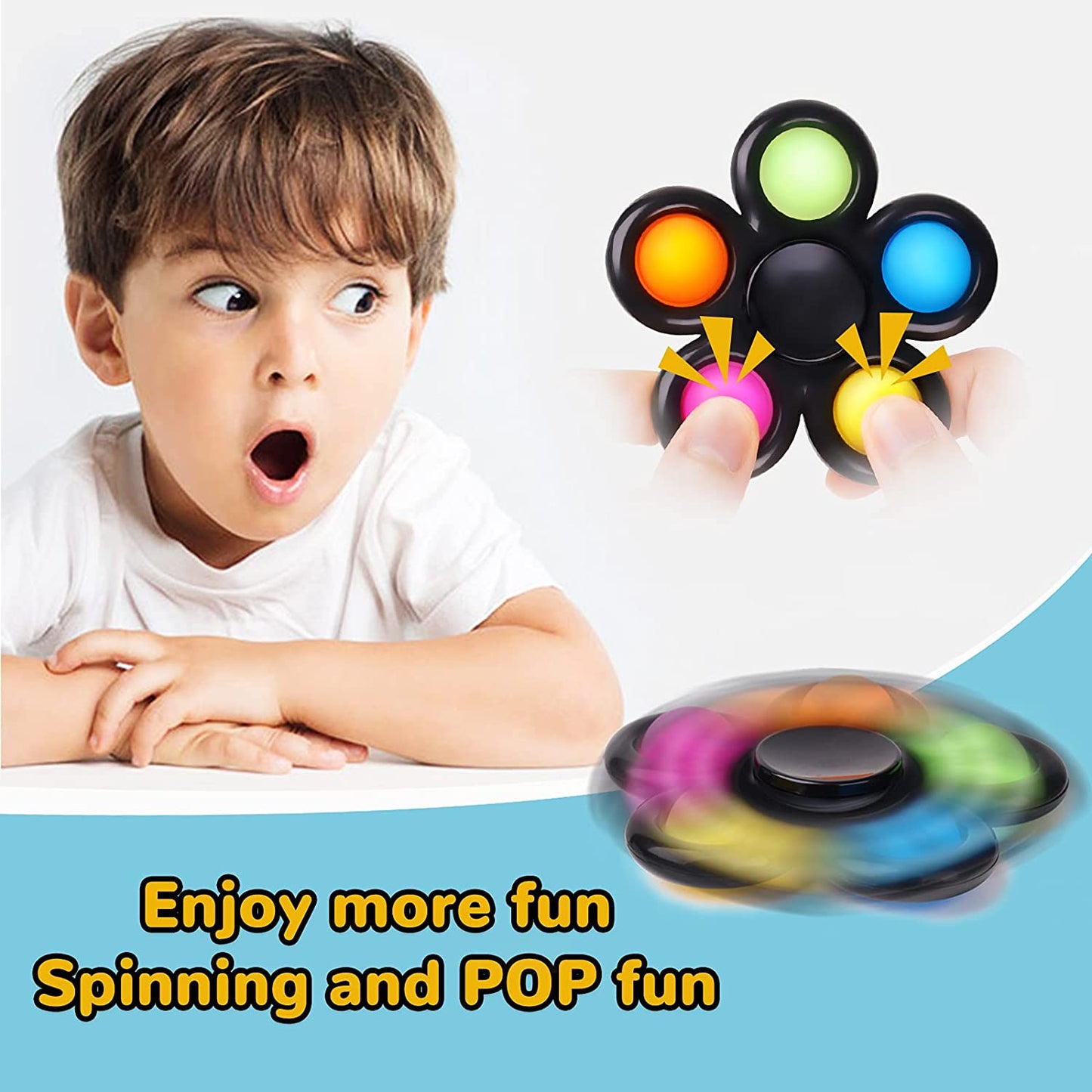 2PCS Bubble Fidget Spinner, 2-in-1 Multicolor Push Pop Fidget Pack Sensory Han