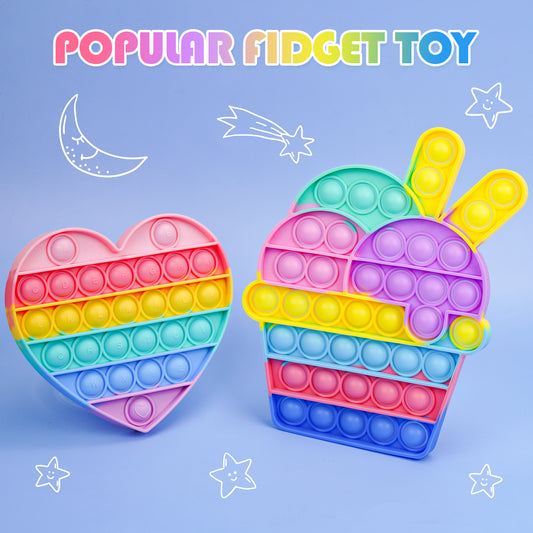 2-Pack Bubble Pop Fidget Toys Silicone Rainbow Push Sensory Toy Set, Stress Re