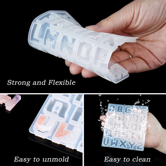 Epoxy Resin DIY Casting Soft Silicone Mold 2PCS Pixel Alphabet Letter 1.5" and