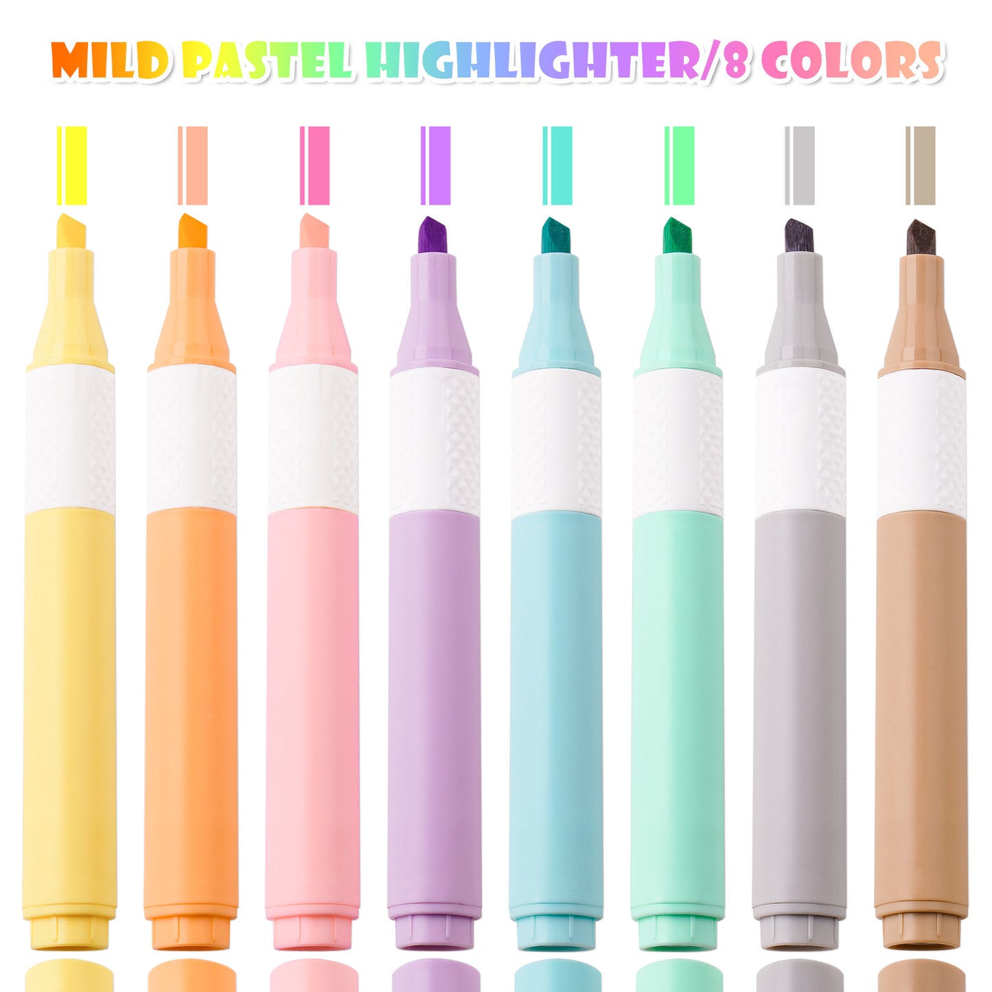 8-Pack Chisel Tip Macaron Color Pastel Highlighters, Quick Dry Water-Based Ink