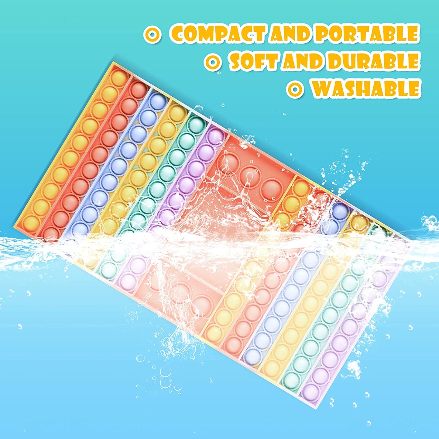 Silicone Push Pop Bubble Fidget Toy Rainbow Color Game Board 2 Dices 12"x7" Big