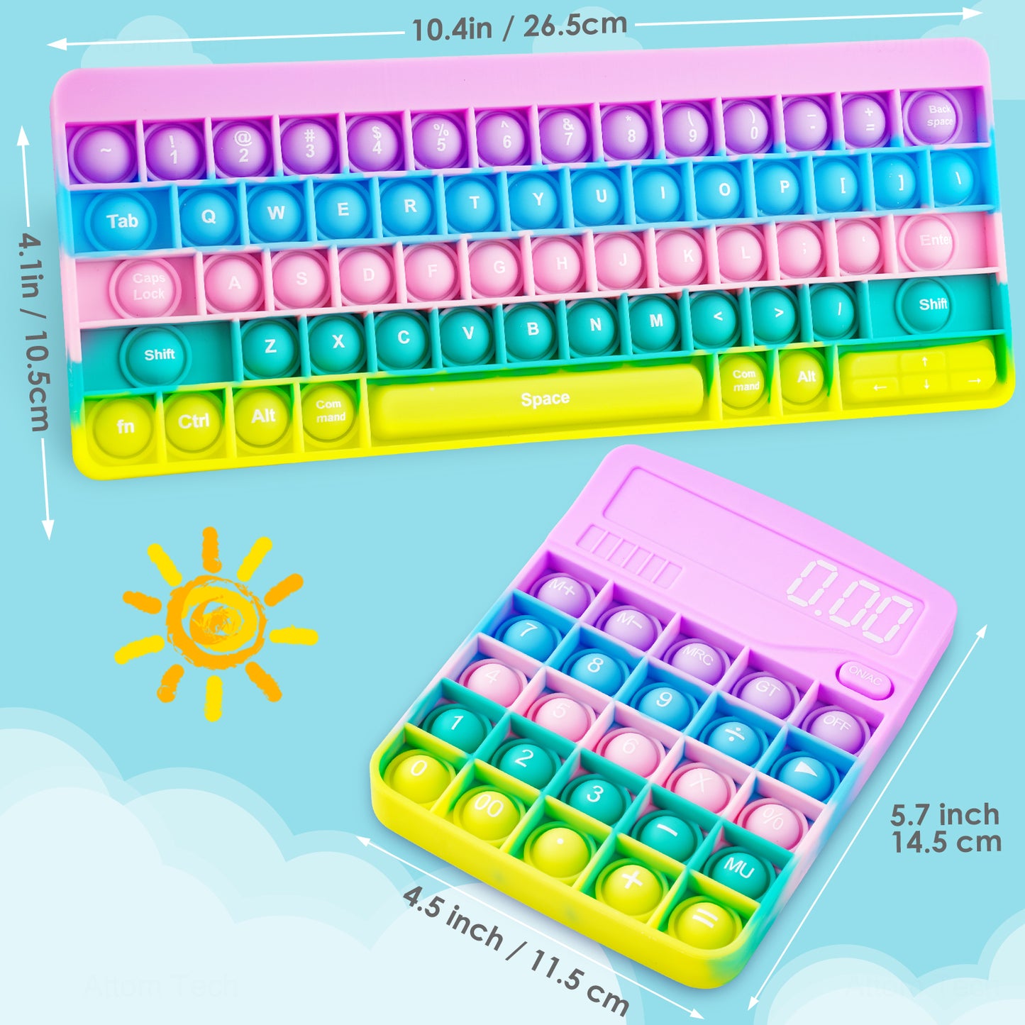 2PCS Silicone Keyboard & Calculator Bubble Push Popper Fidget Sensory Toys for