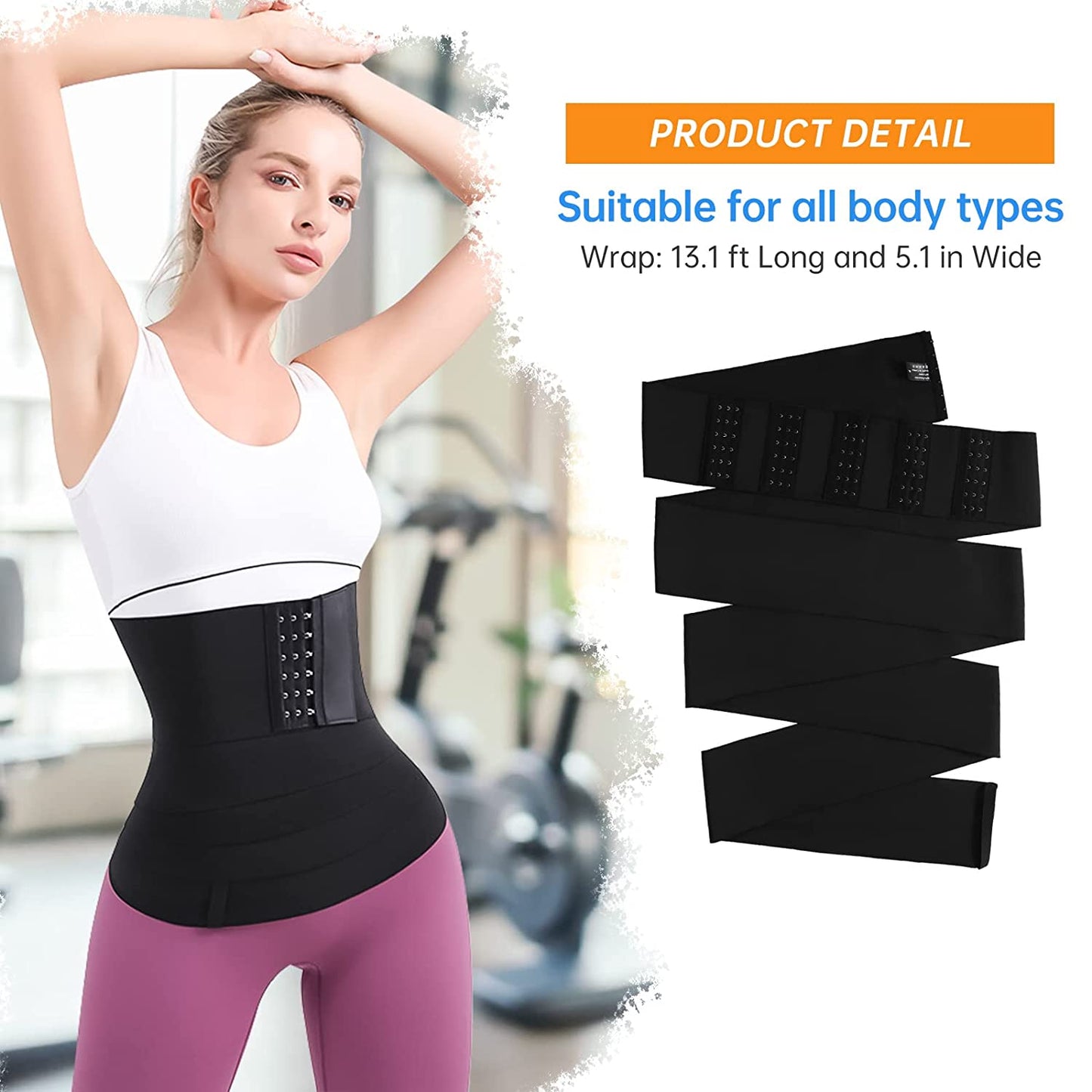 Waist Trainer Bandage Wrap Invisible Waist Trimmer Women Men 13FT/4M Hook Loop