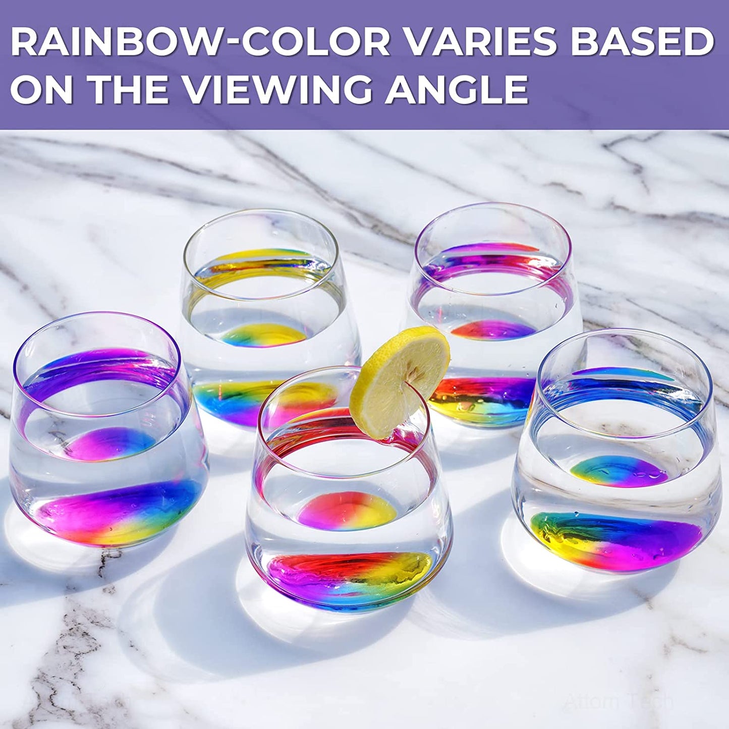 Stemless Wine Glass Rainbow Colored Wine Glasses 6PCS Wine Tumbler Glasses 12oz