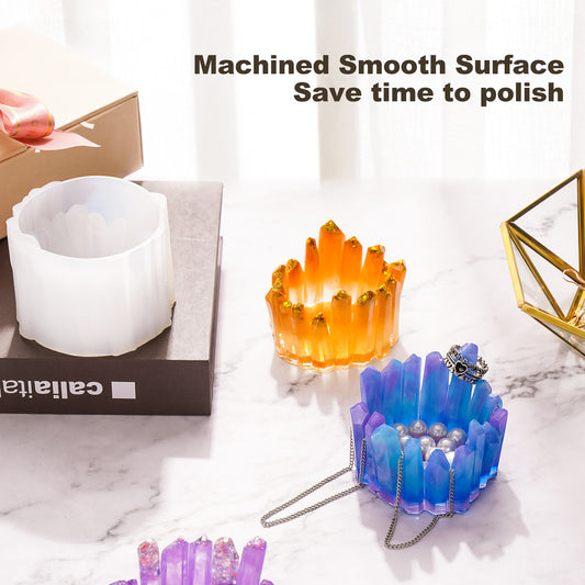 Crystal Shape Candle Holder Resin Silicone Mold+10 White Tealight Candles+Glit