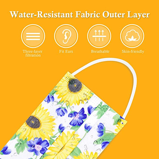 50-Pack Individually Wrapped Disposable Colorful Flower Patterns