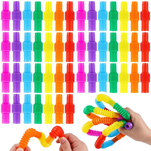 49PCS Mini Pop Tube Sensory Fidget Toy Set, Multicolor 0.8" Stretchable Pipe P