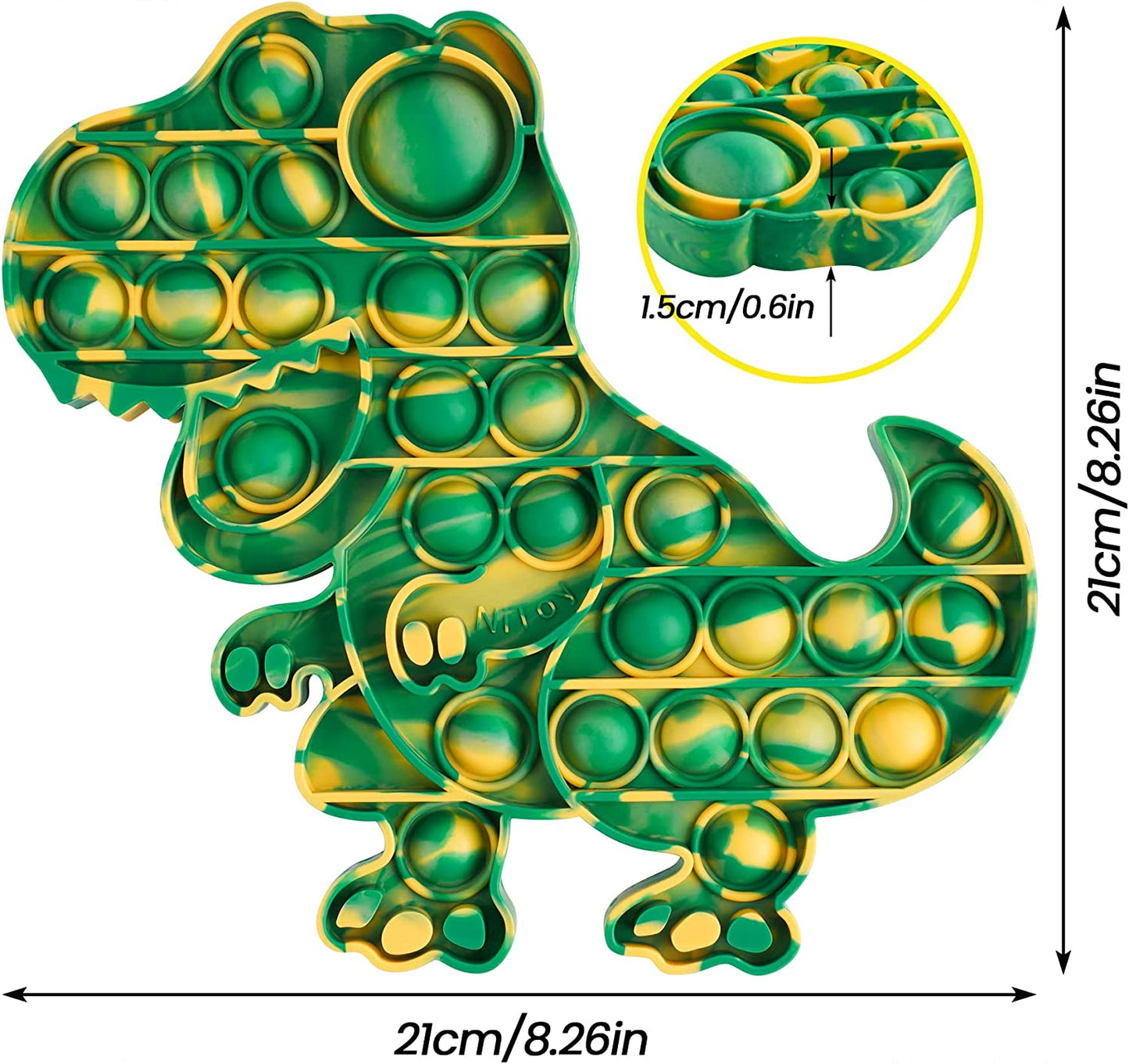 Pop Bubble Fidget Sensory Toy Silicone T-Rex Dinosaur Stress Reduce Green/Yellow