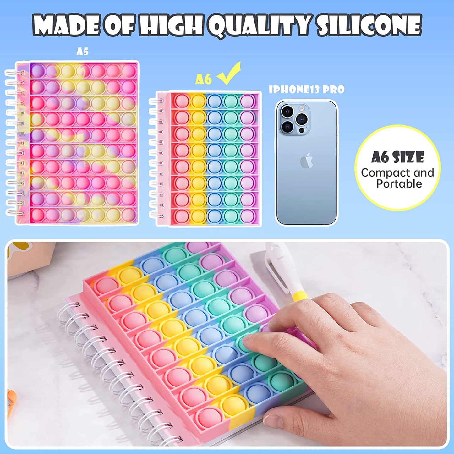 Push Pop Bubble Notebook Fidget Sensory Toy A6 Journal 80 Sheet Silicone Notepad