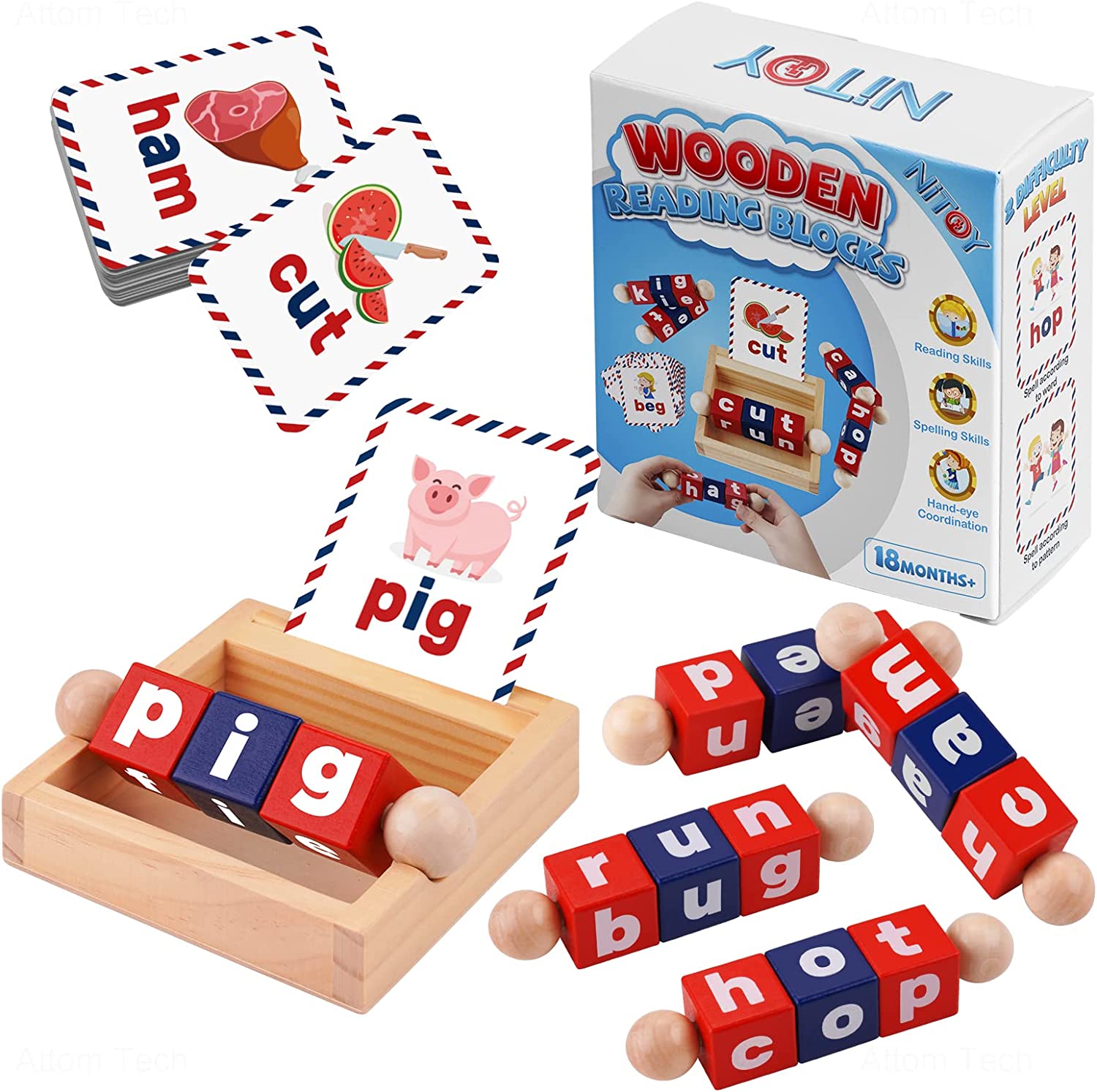 Wooden Reading Blocks 35 Sight Words Flash Cards Kindergarten Learning ...