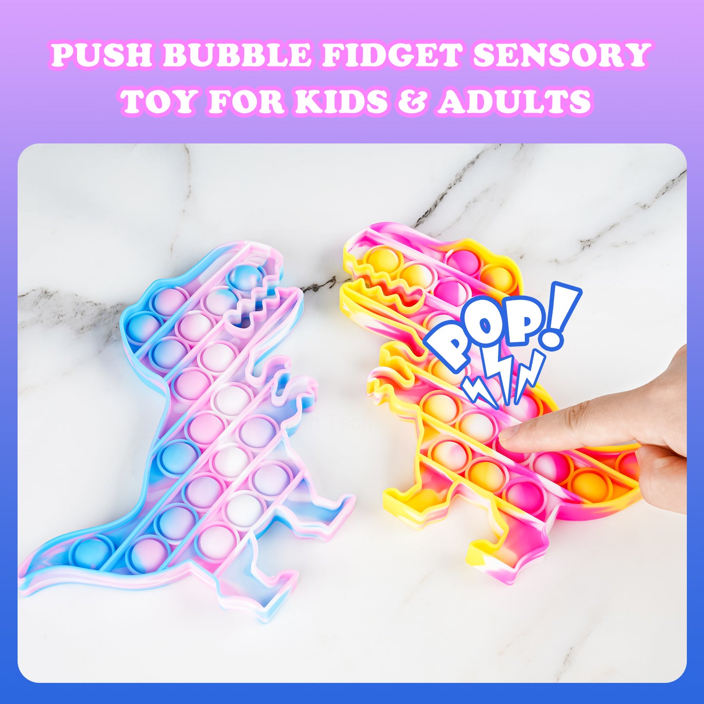 2-Pack Dinosaur Push Pop Bubble Silicone Fidget Toy Set, Stress Reducer Anxiet