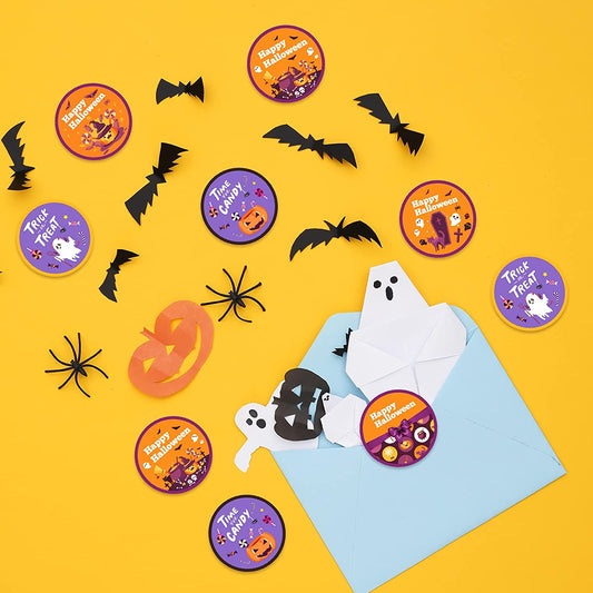500PCS 1.5" Large Self-Adhesive Halloween Round Sticker Label Roll 6 Designs