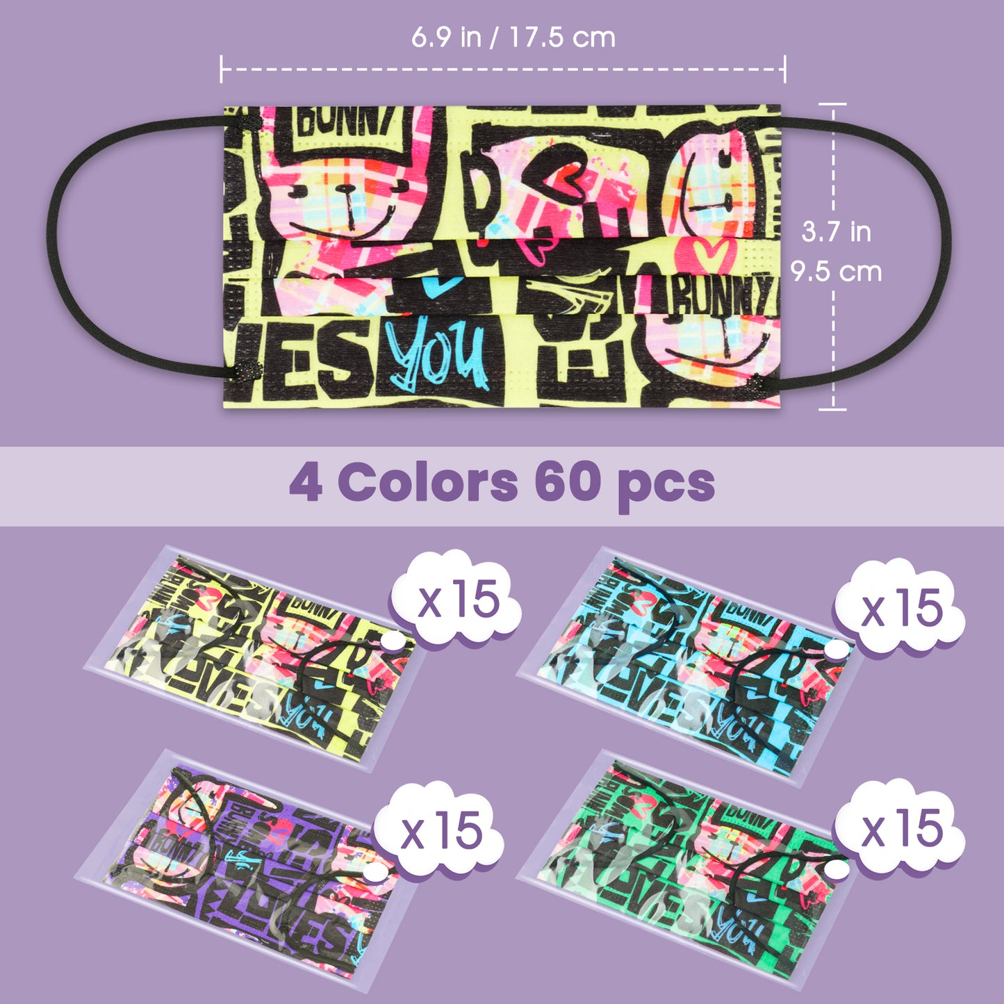 Adult Disposable 60PCS Unisex Punk Rock Rabbit Individual Wrap Soft Fabric