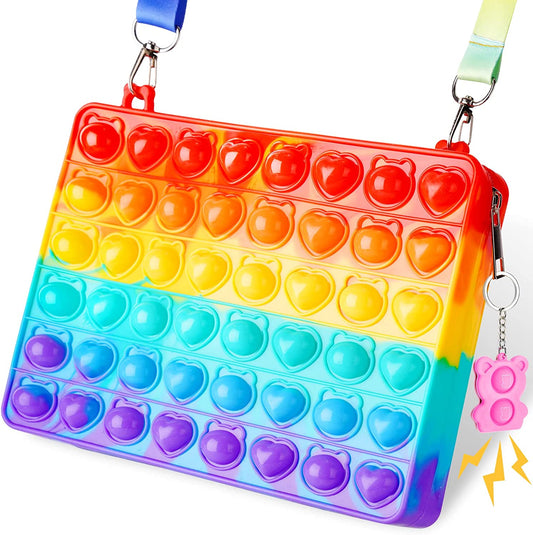 Purse Push Bubble Fidget Sensory Toy Bear Keychain Small Zipper Pop Handbag