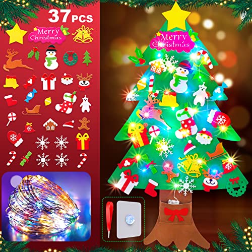 DIY Christmas Tree Felt Toy LED String Lights Decoration 37PCS Door Wall Hanging