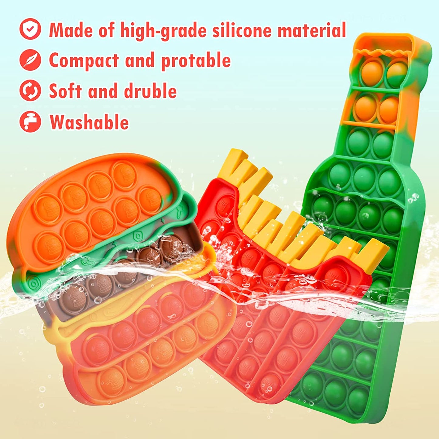 Silicone Pop Bubble Fidget Toy 3PCS Fast Food Shapes Sensory Toys Stress Reducer