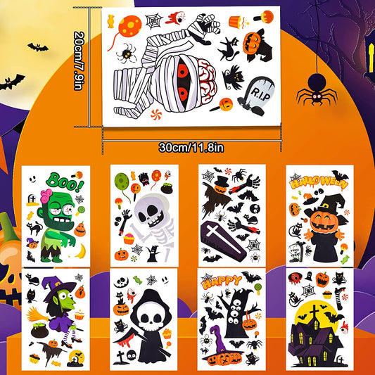 126PCS Cartoon Halloween Window Cling Decal Stickers Home Office School 6 Sheets