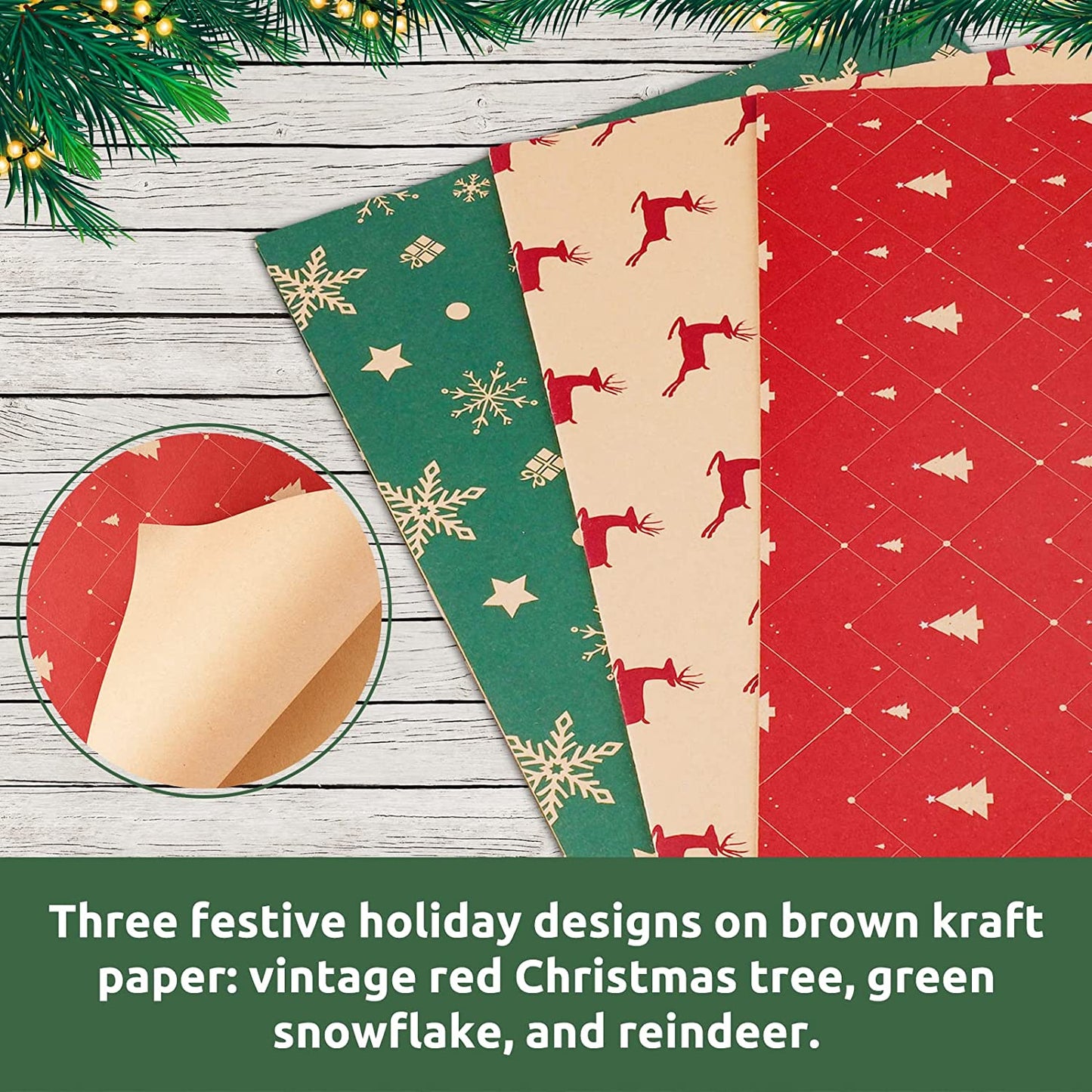 Christmas Holiday Wrapping Paper 8 Pattern 28x20 Matte Glossy Finish Kraft Paper
