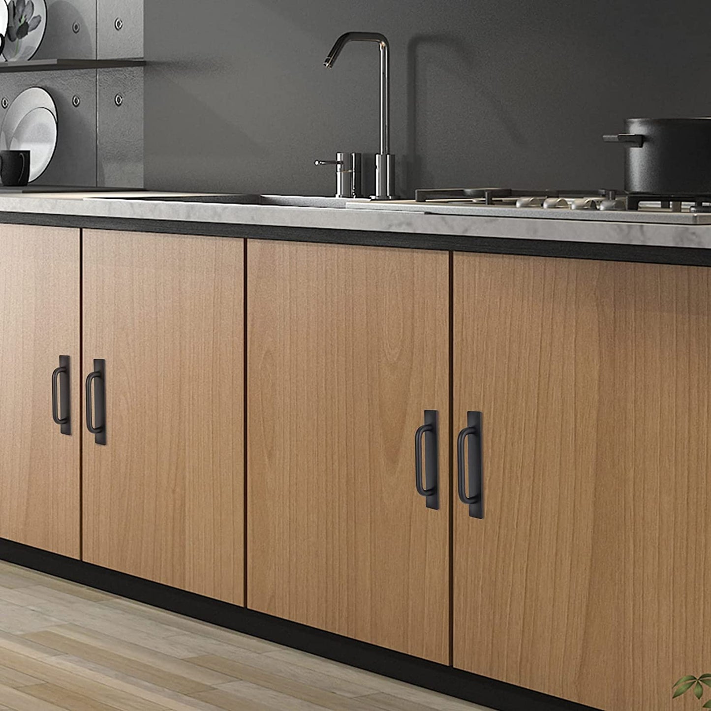 Adhesive Cabinet Door Handles 6 Inch 2PCS Handle Pulls Cabinet Kitchen Pulls BLK