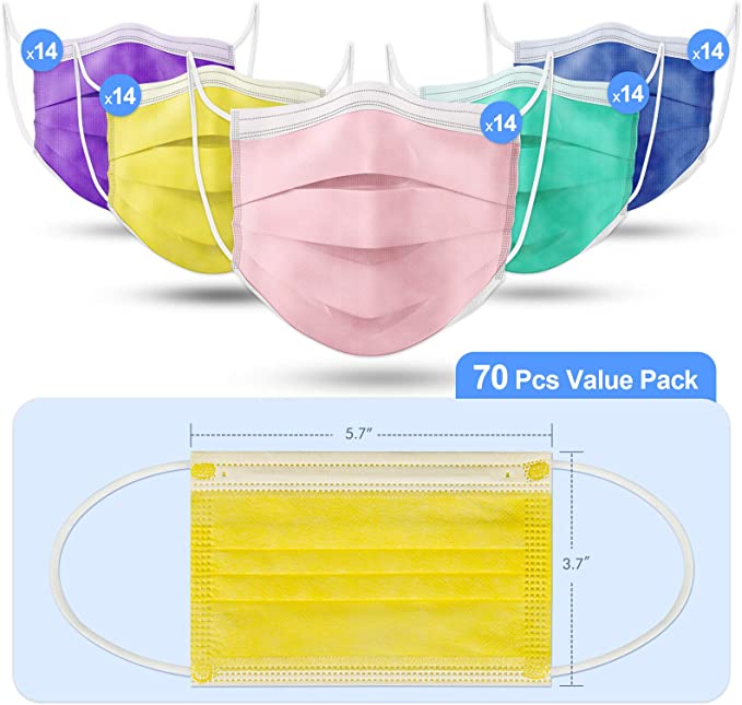 70PCS Kids Disposable Protective Individually Packed 5 Colors Lightweight Unisex