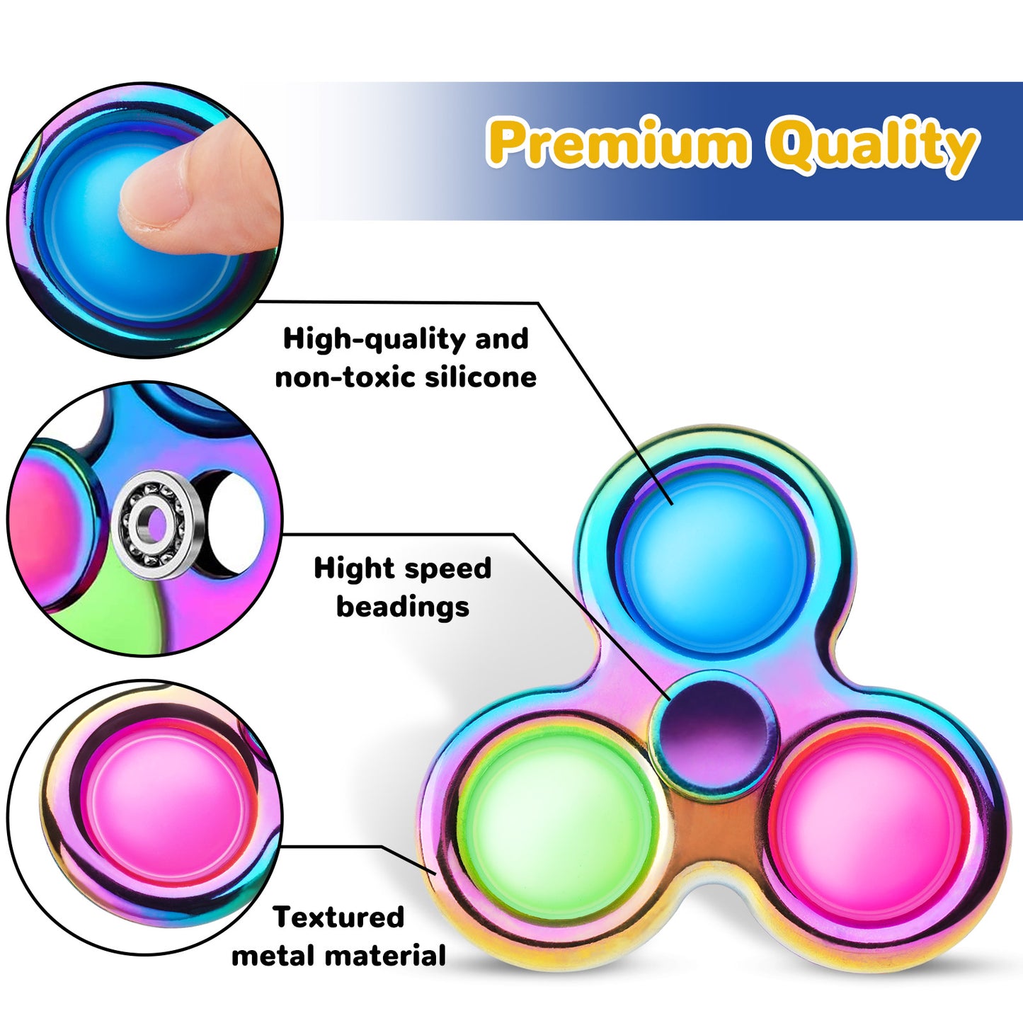 Fidget Pack 2PCS Push Pop Bubble Fidget Spinners 2-in-1 Toys Multicolor 3-Bubb