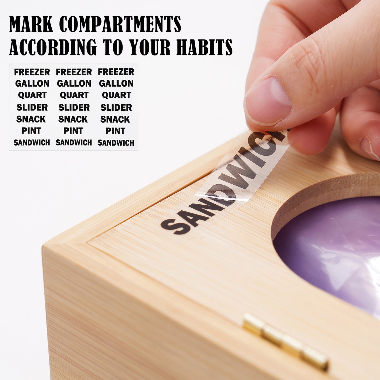 Bamboo Wood Ziplock Bag Storage Organizer with Openable Top Lid for Drawer Mar