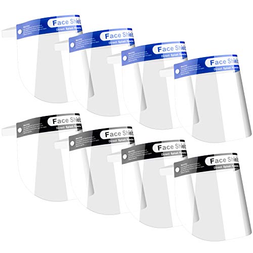 Protective Safety Face Shields 8-Pack Clear Unisex Adult Size Reusable, Lightwei