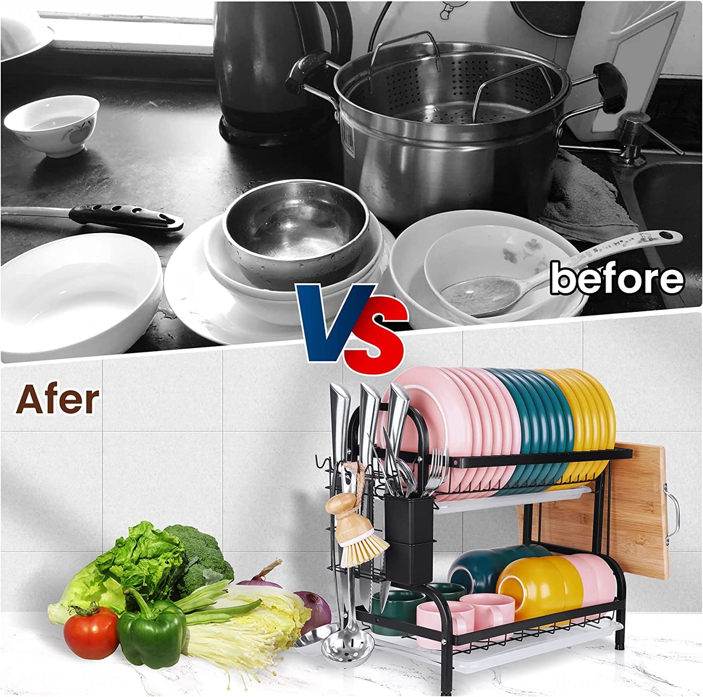 Dish Drying Rack 2-Tier Drainboards Compact Stainless-Steel Rust-Proof Drainer