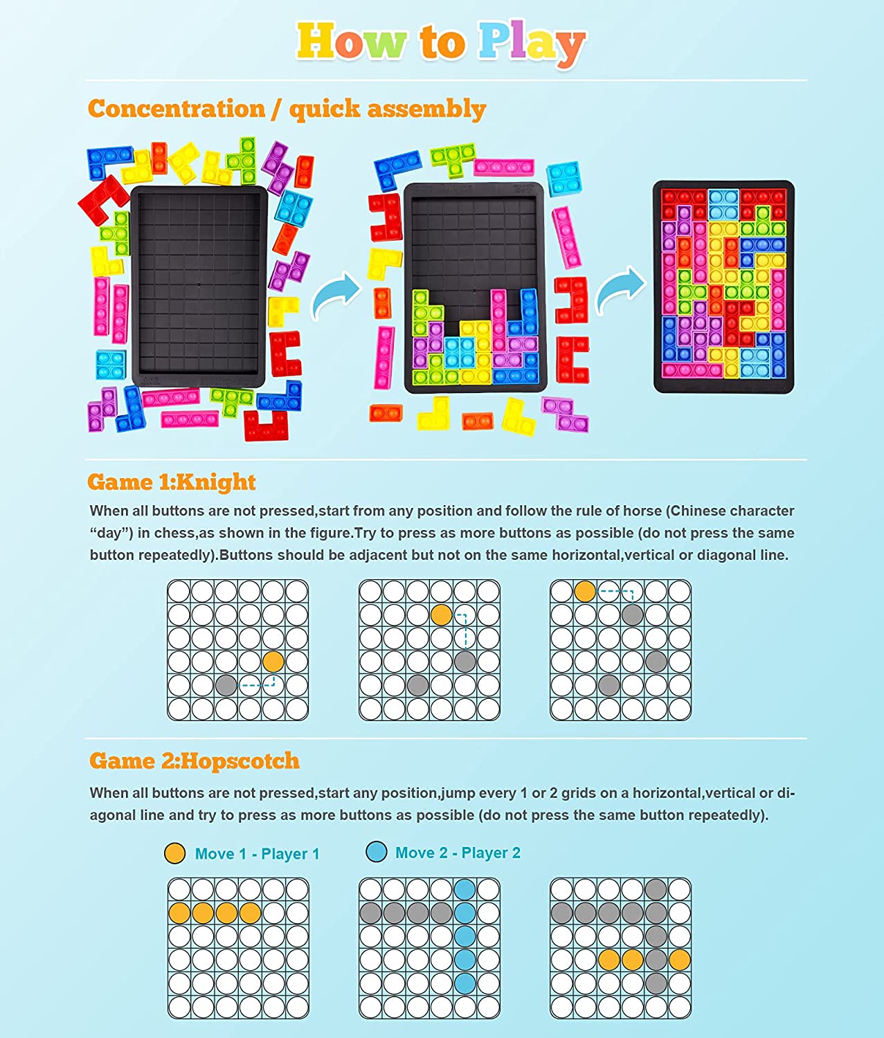 3D Silicone Jigsaw Puzzle Push Pop Bubble Fidget Sensory Toy Building Blocks