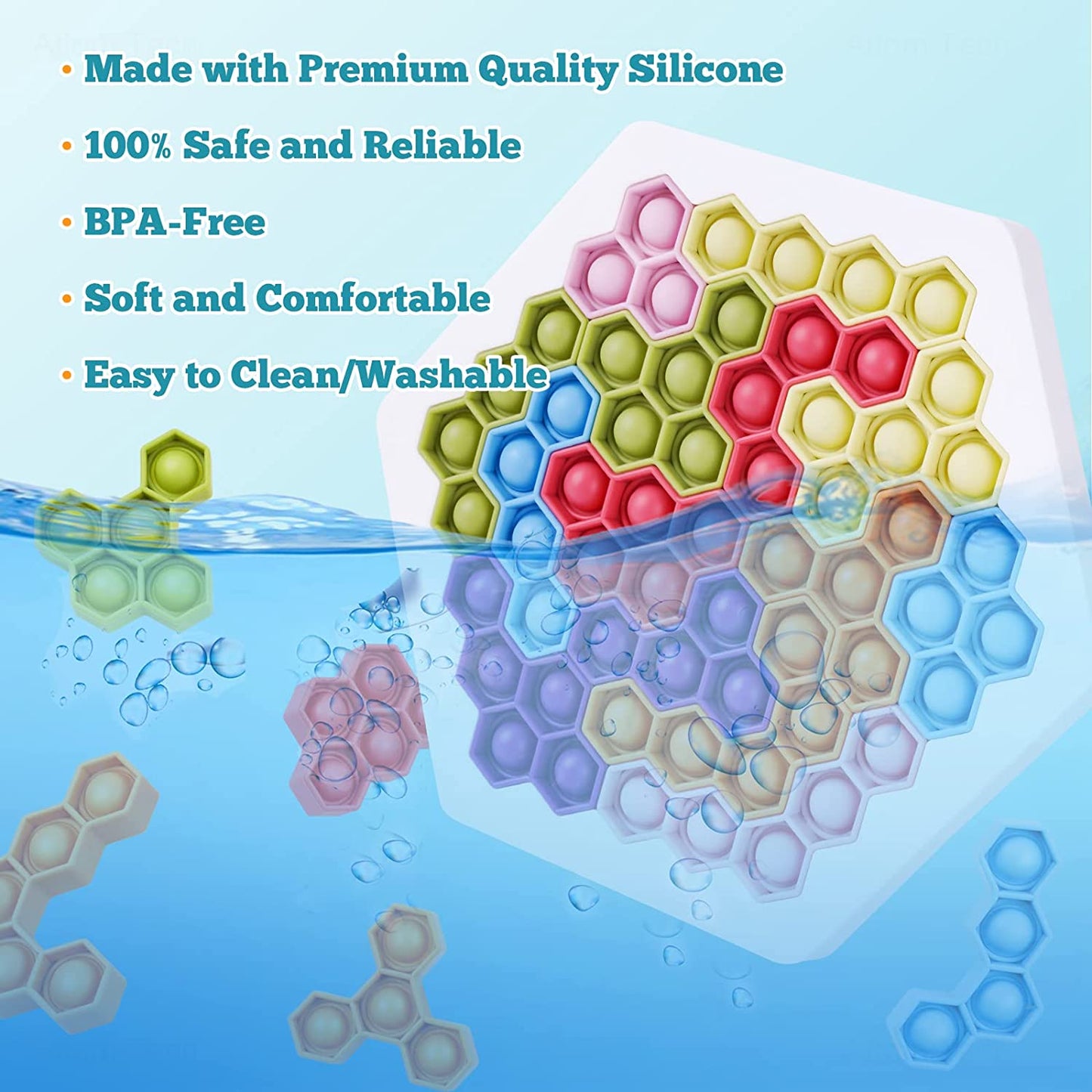 Hexagon Jigsaw Puzzle Pop Bubble Fidget Sensory Toy Silicone 3D Building Blocks