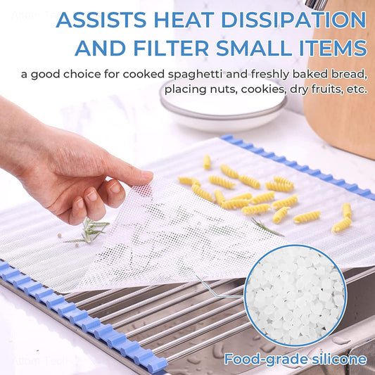 Roll Up Dish Drying Rack Over Sink Silicone Steamer Mat 17.7"x15" Large Rack