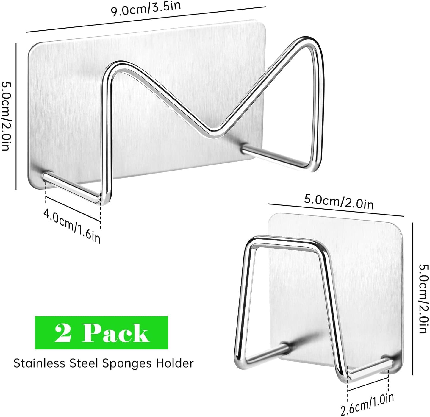 2PCS Adhesive Sponge Holders SUS304 Stainless Steel Mini Kitchen Sink Caddy Set