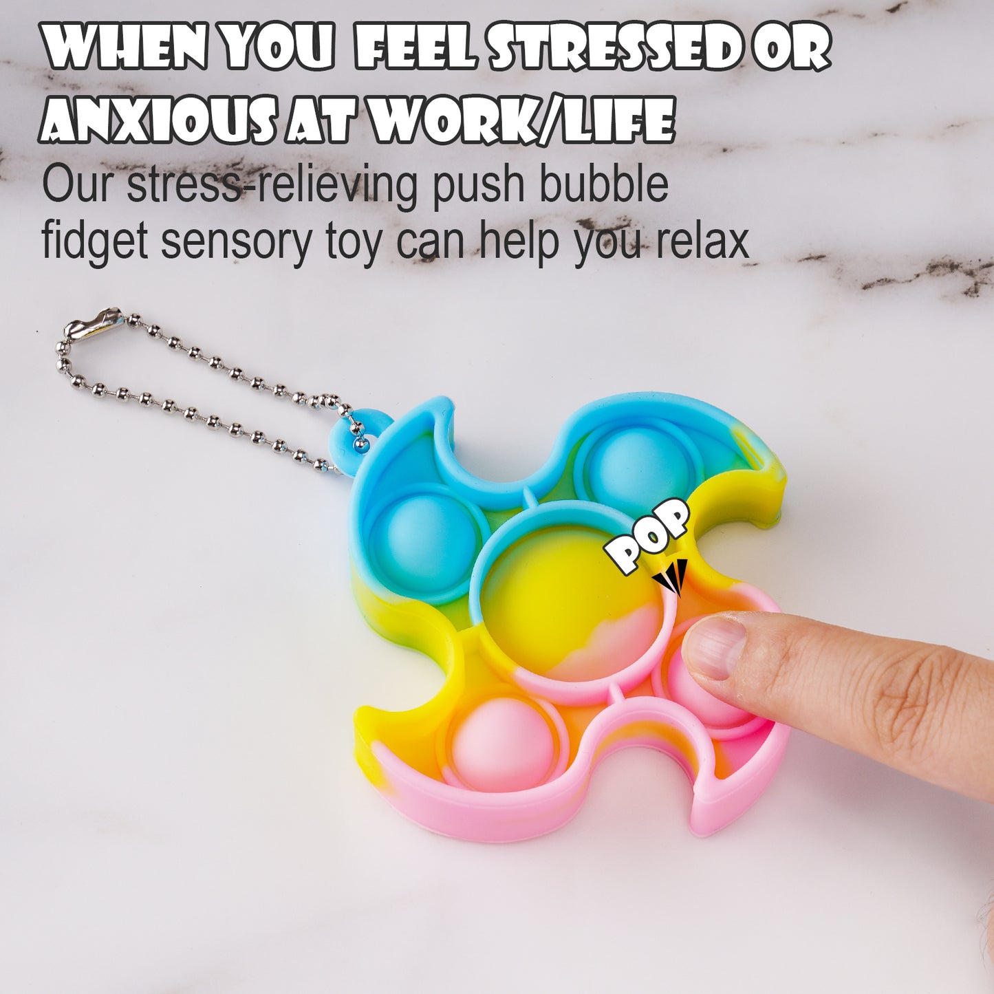 Fidget Pack 2PCS Mini Push Pop Bubble Fidget Toy Keychains Square+Ninja Shurik