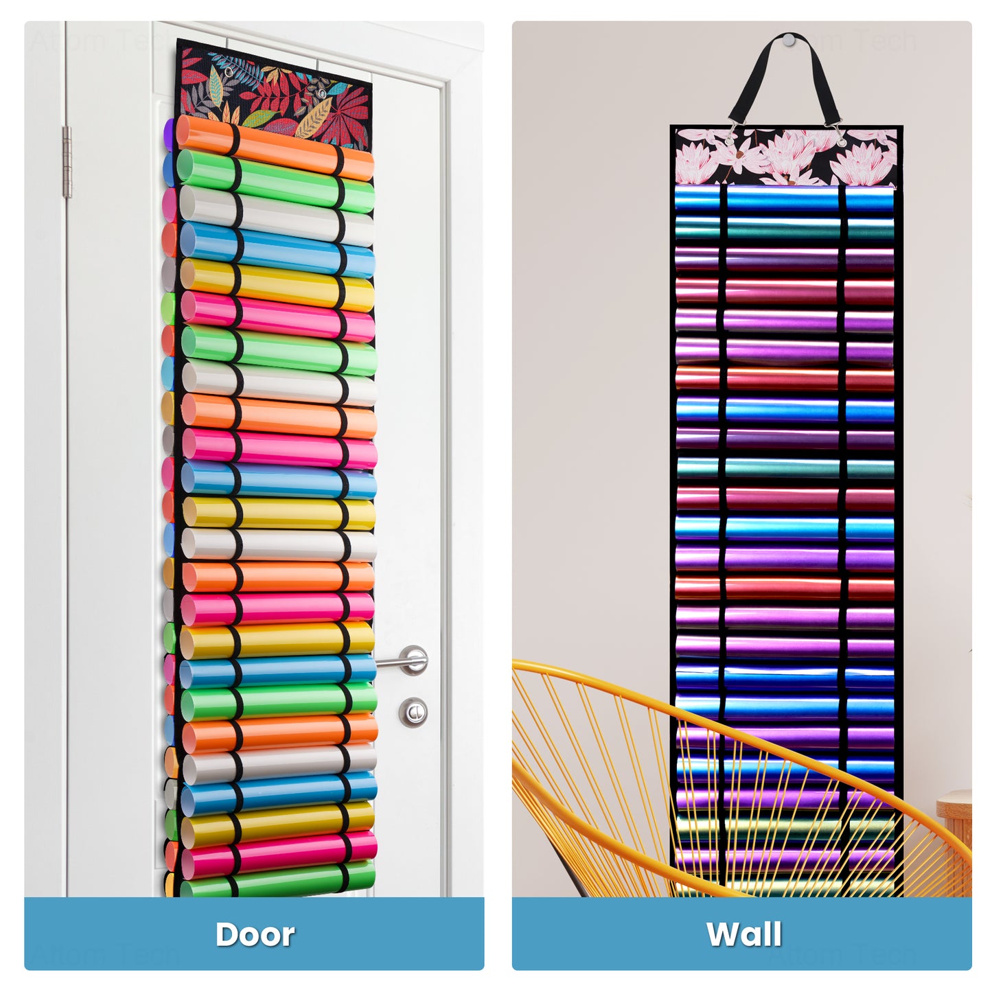 Vinyl Roll Holder 2 Pack, Vinyl Storage Organizer with 48-Compartment Double-S
