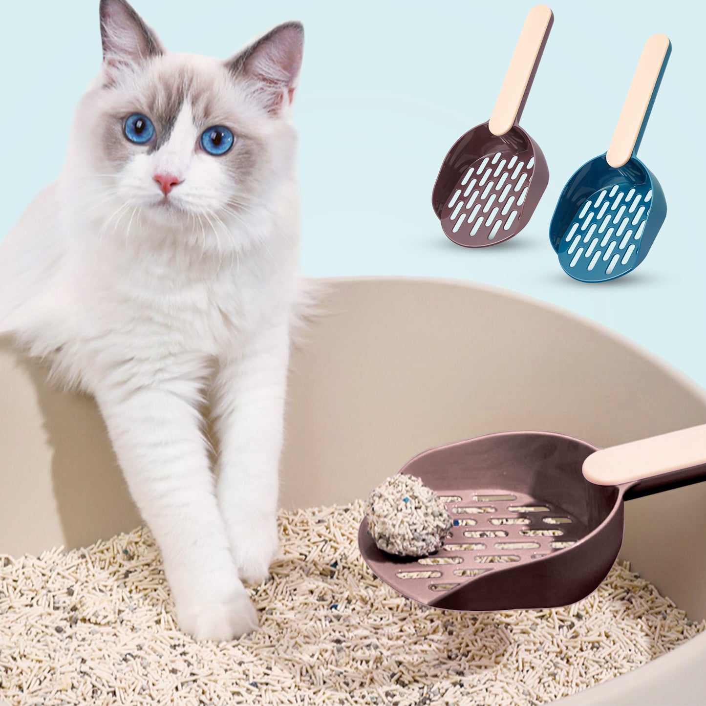 Cat Litter Scoop 2PC Plastic Long Handle Deep Shovel Long Slot Smooth Non-Sticky
